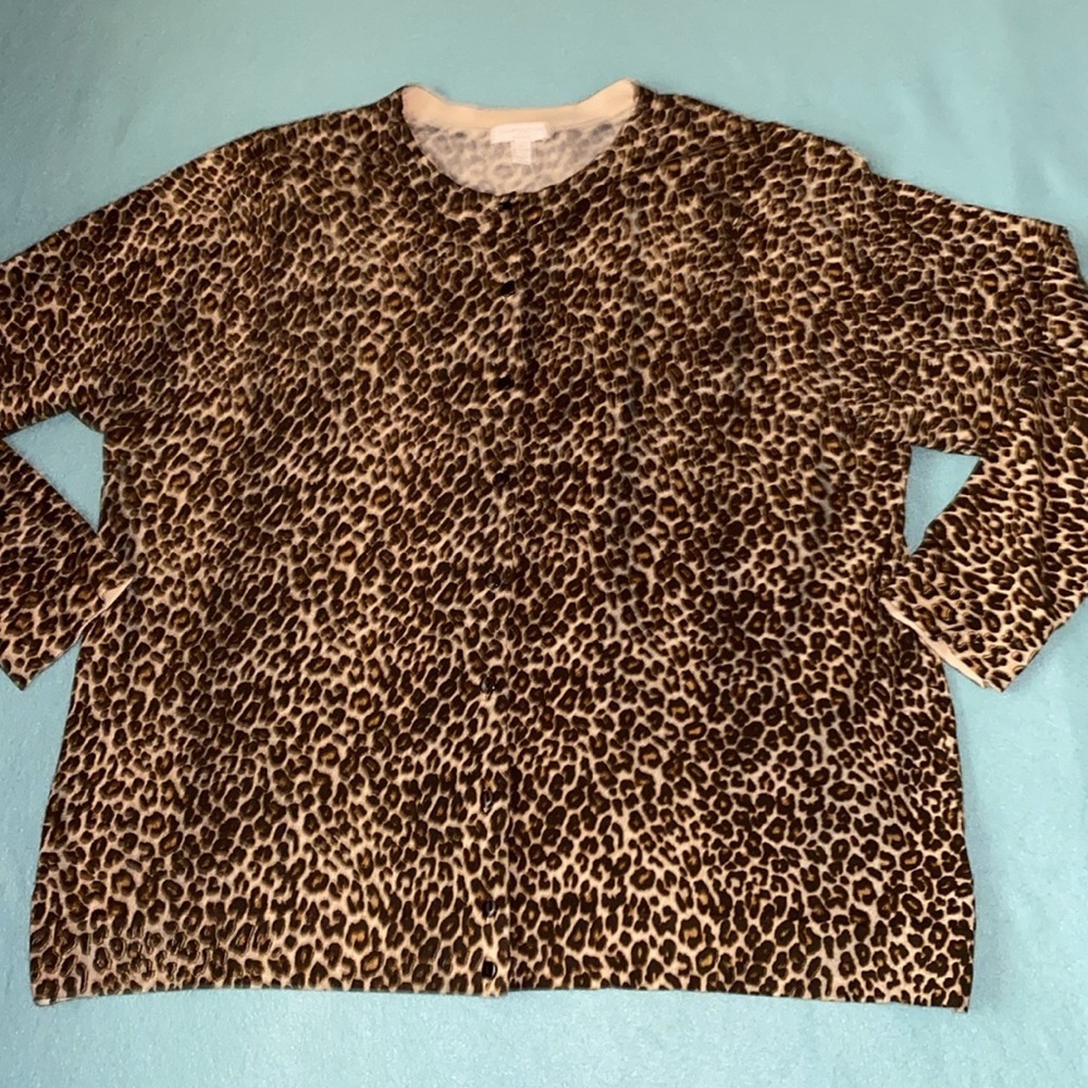CHARTER CLUB button up cardigan leopard print long sleeves sweater NEW size 3X